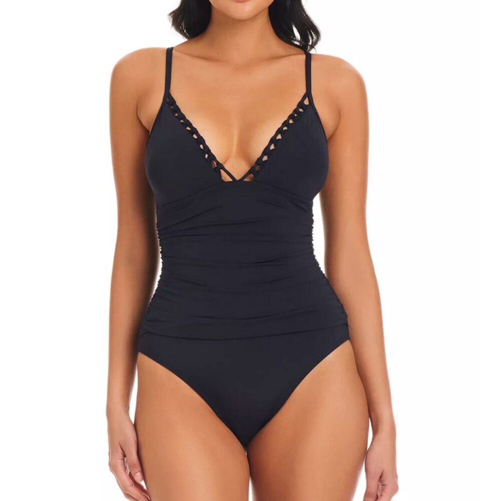 NWT Bleu by Rod Beattie Pulling Strings One Piece Swimsuit Black Size 10